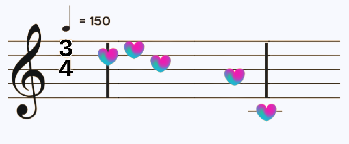 Musical staff with Babylon heart notes representing the Turn-O-Matic motif