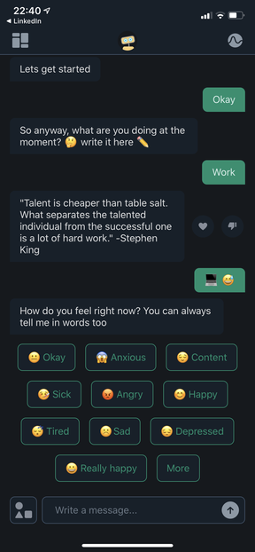 Woebot chat interface