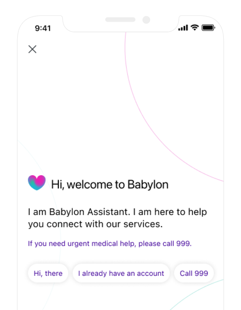 Babylon Assistant onboarding screen on an iPhone