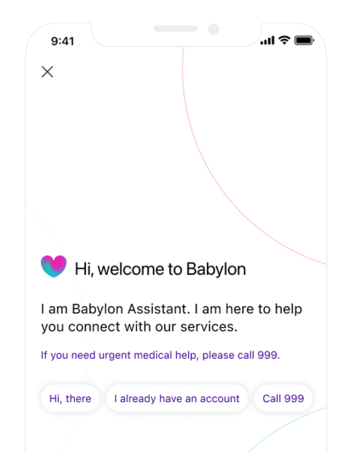 Babylon Assistant onboarding screen on an iPhone