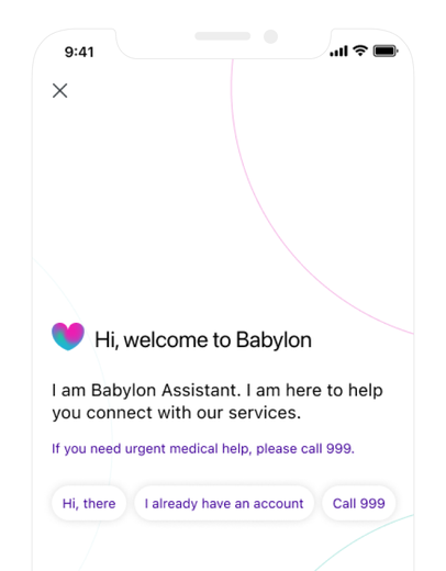 Babylon Assistant onboarding screen on an iPhone