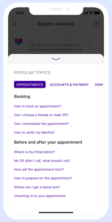 FAQ chat screen