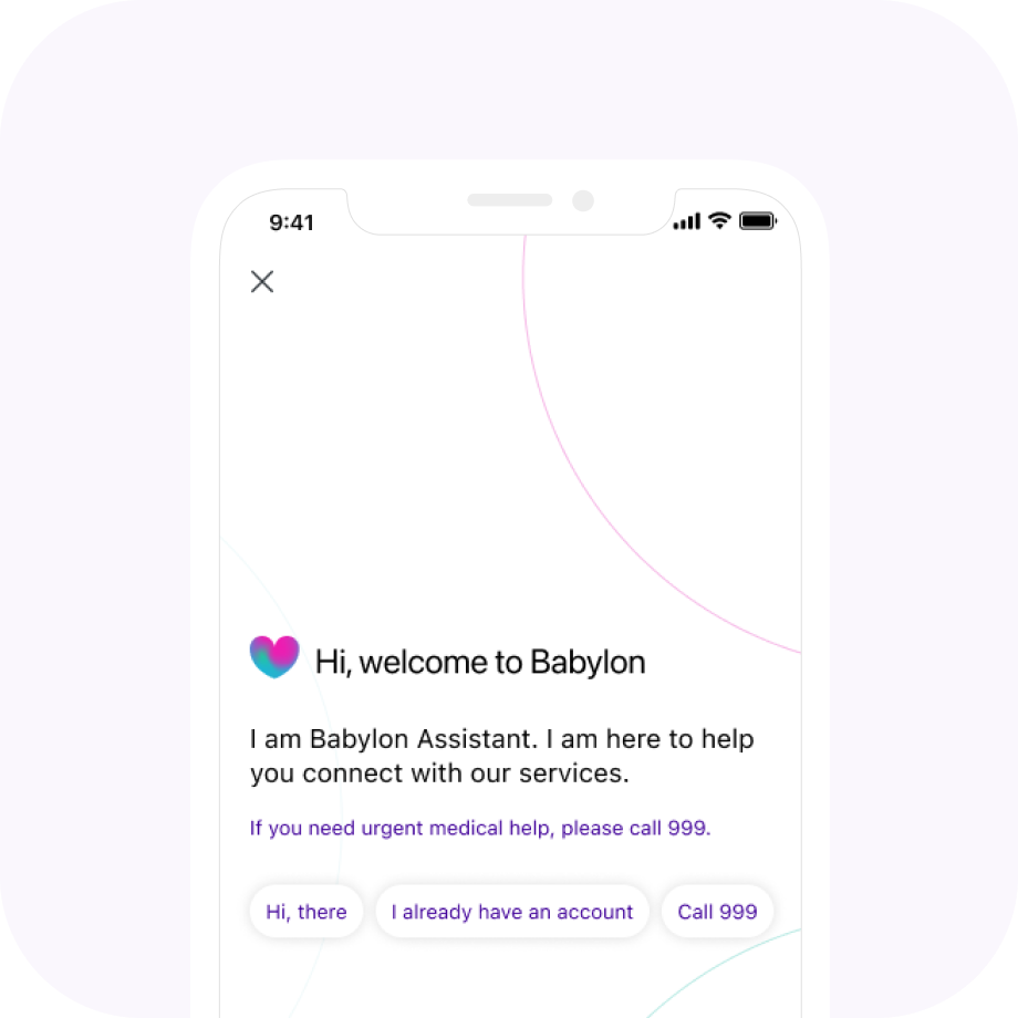 Babylon Assistant onboarding screen on an iPhone