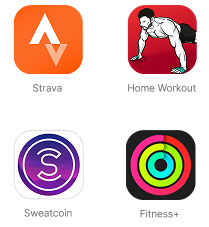 Strava, Home Workout, Sweatcoin and Fitness+ app icons