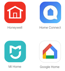 Honeywell, Home Connect, Mi Home and Google Home app icons