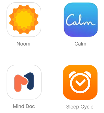 Noom, Calm, Mind Doc and Sleep Cycle app icons