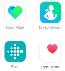 Health Mate, Samsung Health, Fitbit and Apple Health app icons
