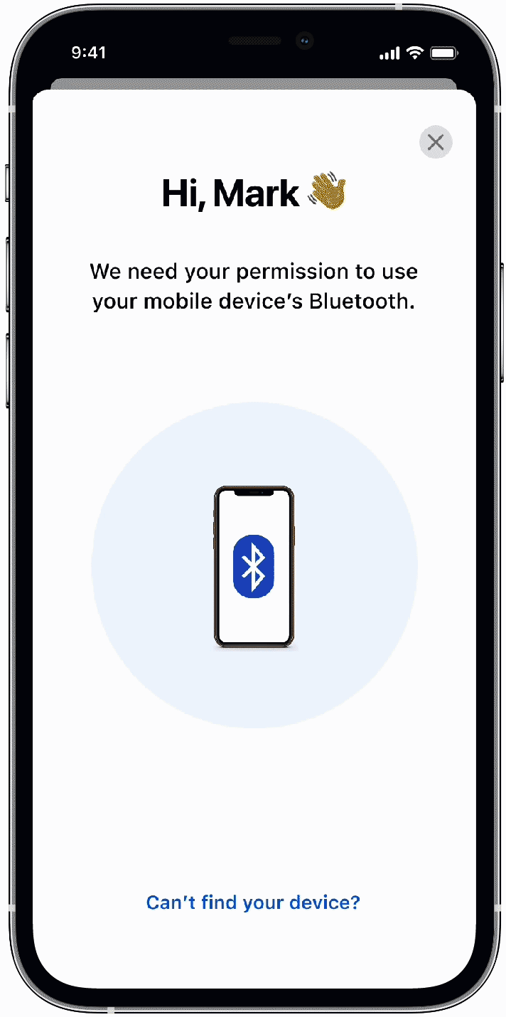 Connect with a device Bluetooth permission screen