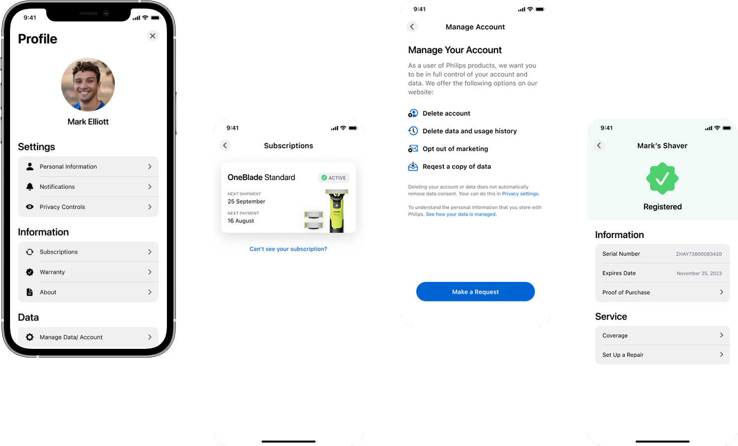 Unified user profile screens