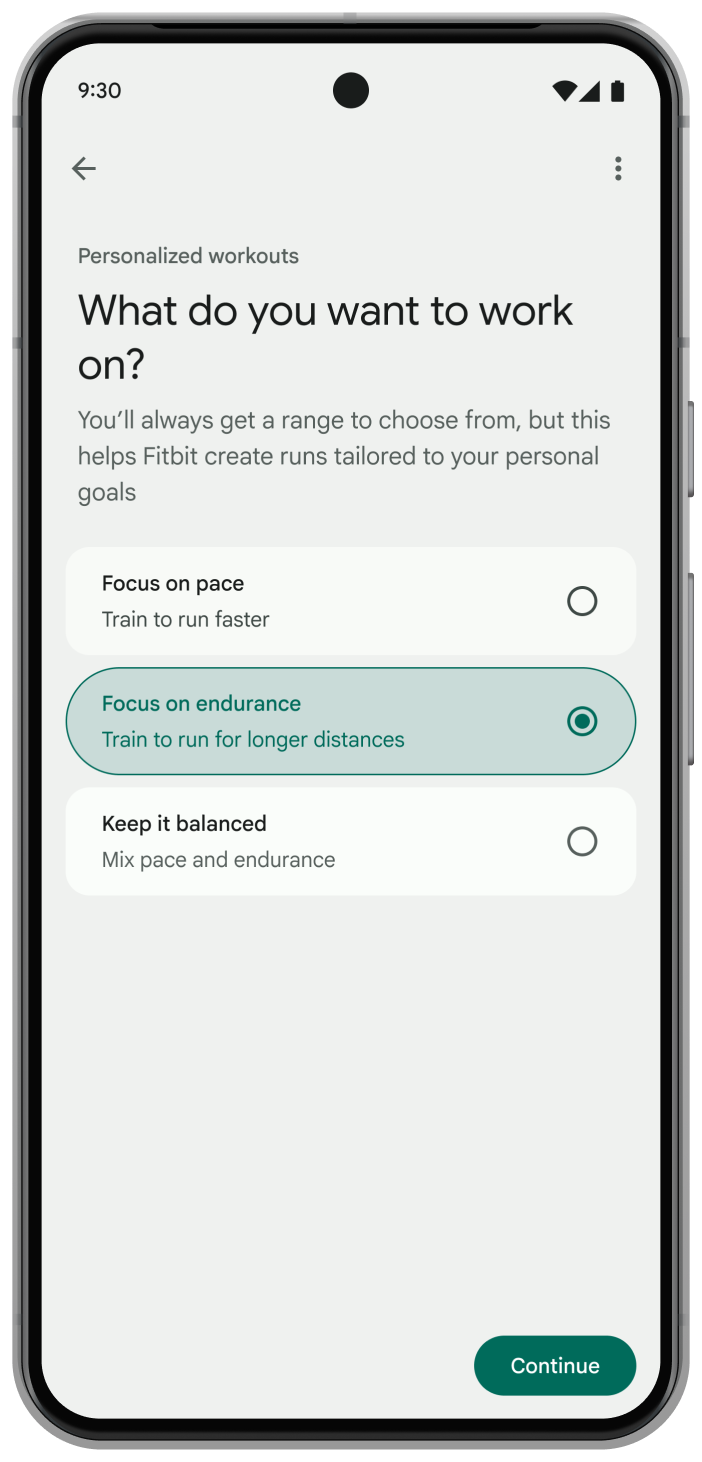 Onboarding screen asking what to work on