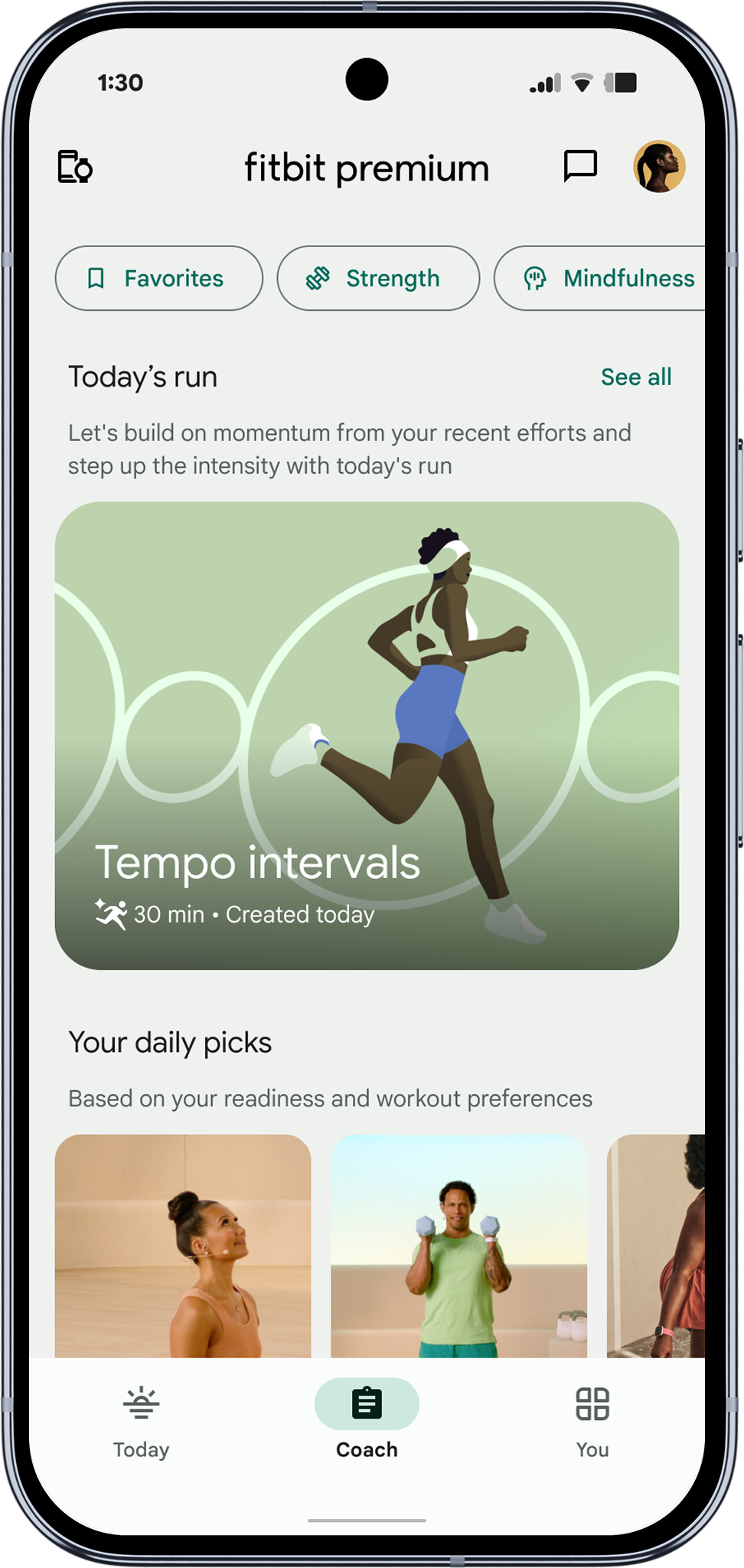 Today’s run recommendation on a Pixel phone