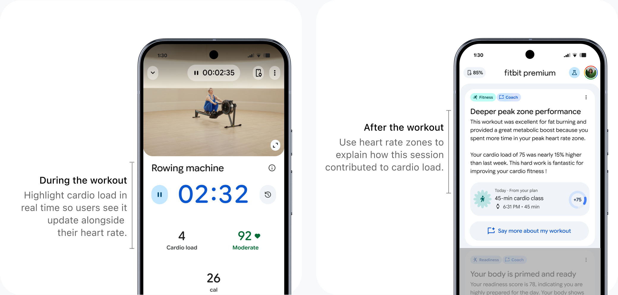 During the workout and after the workout heart rate zone screens