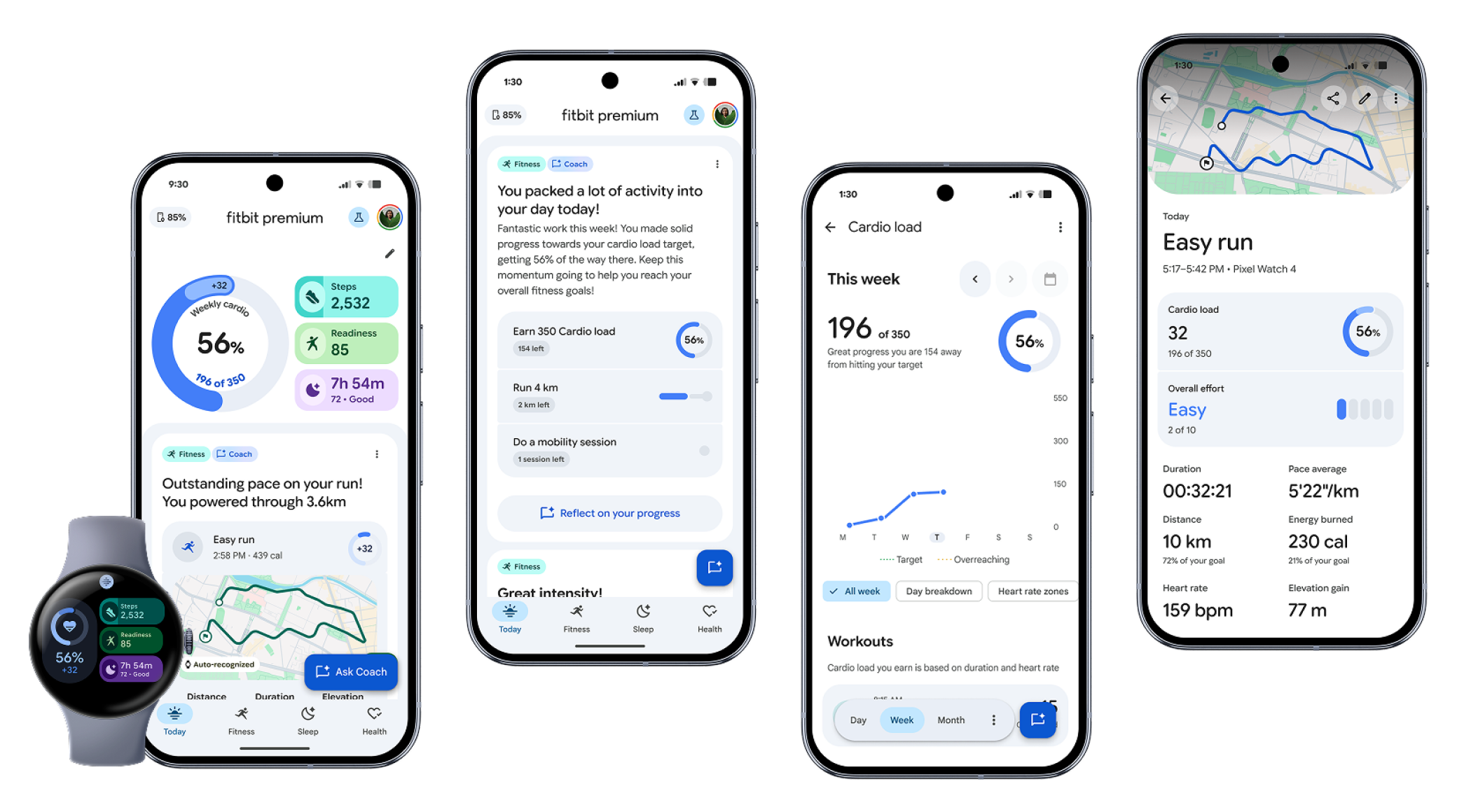 Personal Health Coach screens across the Fitbit app