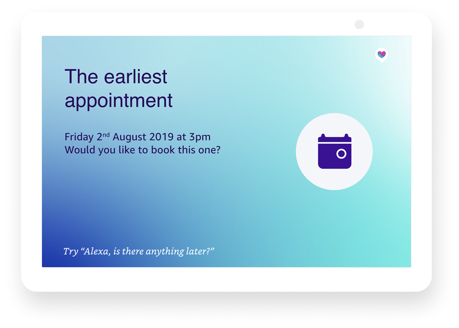 Expectation setting appointment screen on a smart display