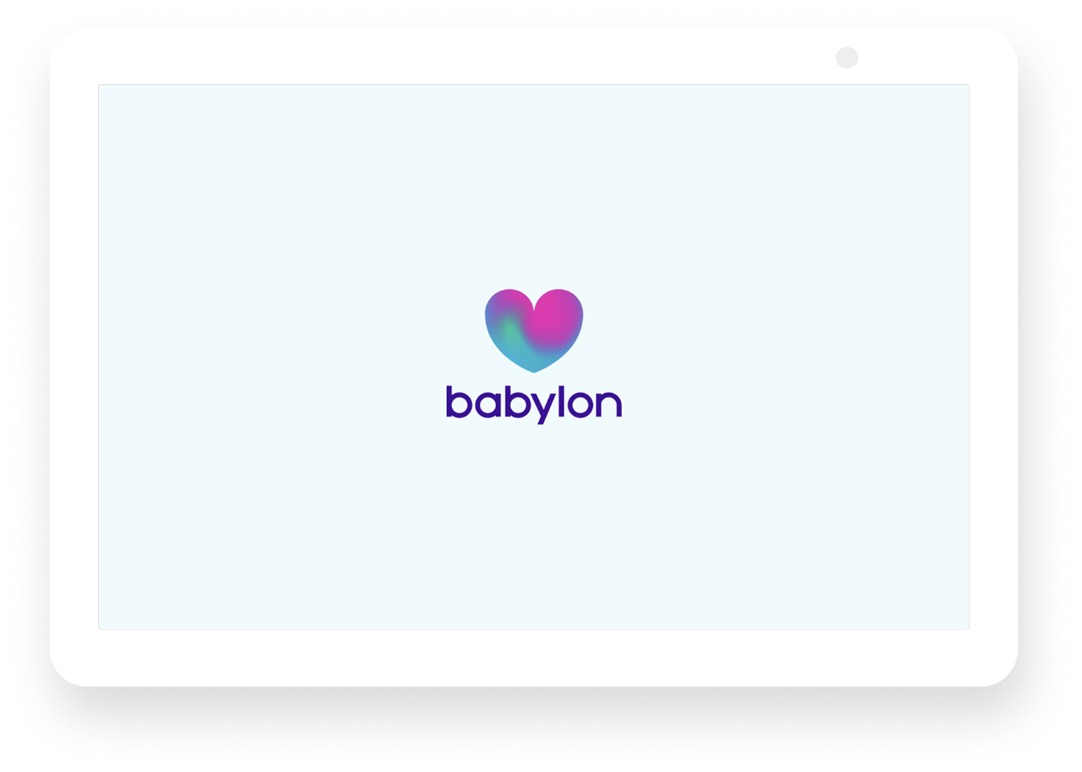Opening screen with Babylon logo on a smart display